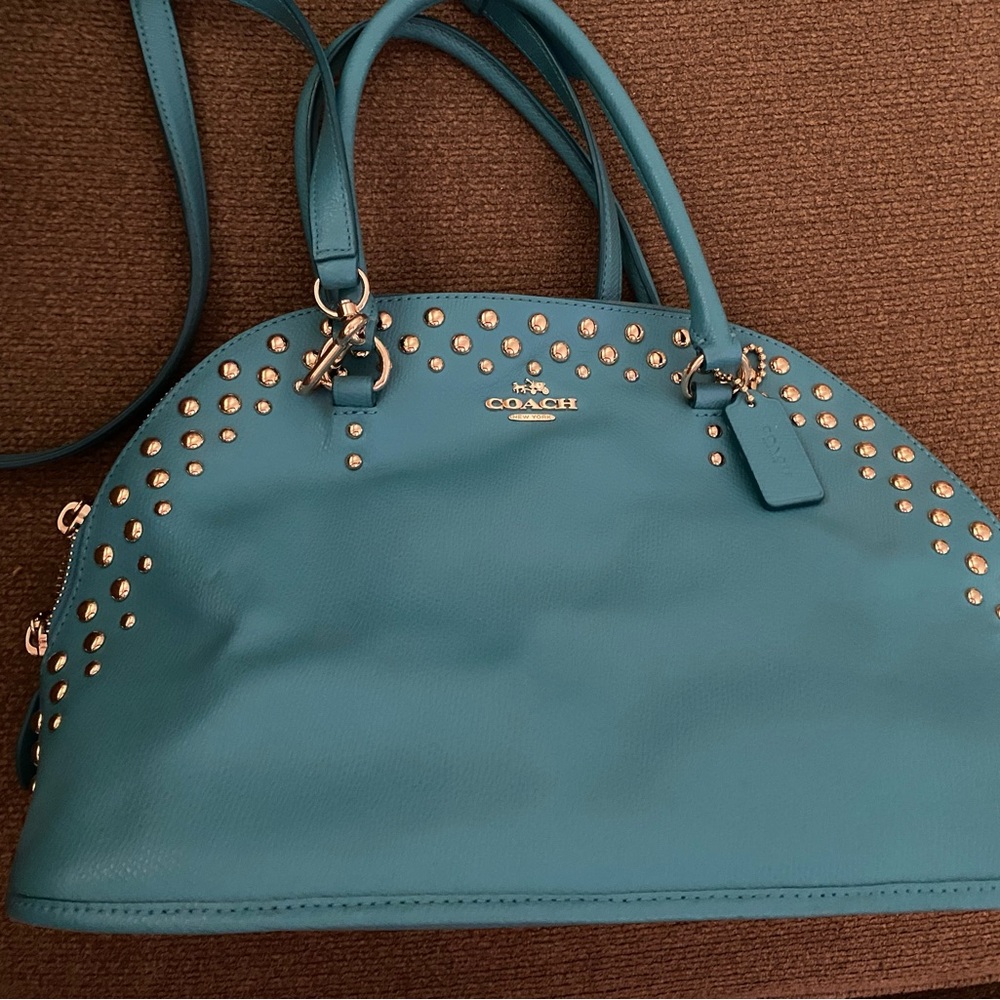 Coach purse turquoise and gold EUC